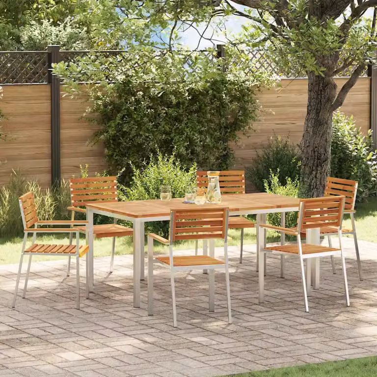 Set da pranzo per giardino e terrazzo vidaXL in legno di acacia e acciaio inossidabile, 7 pezzi, marrone