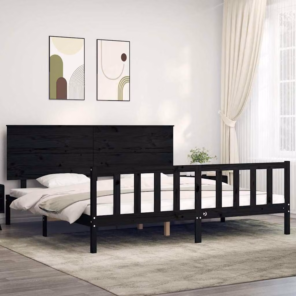 vidaXL Letto con Testiera in Legno Massello di Pino Nero 200x200 cm