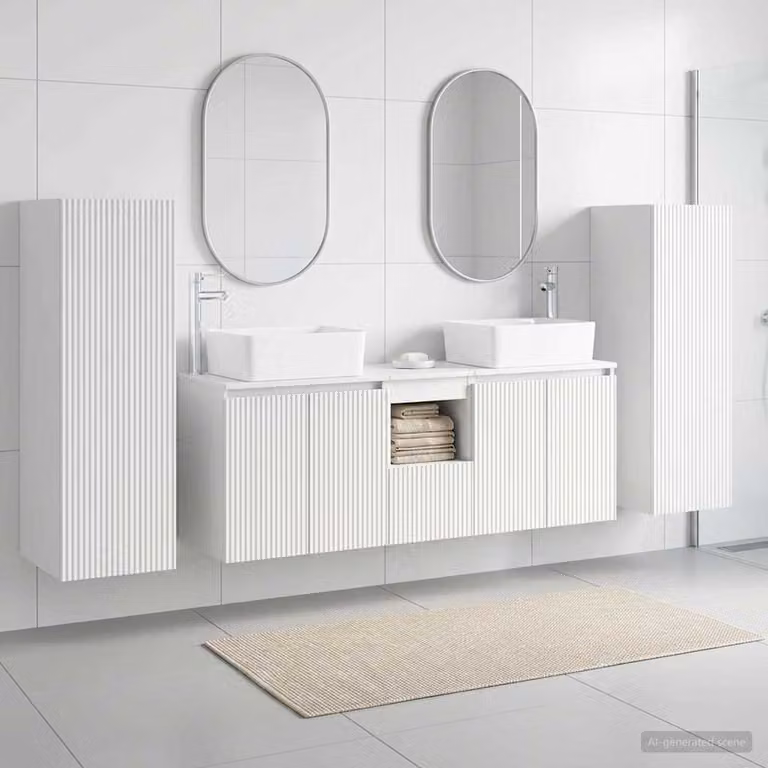 Set di mobili per il bagno moderno vidaXL in 5 pezzi bianco con vanità e pensili a muro L/P/H: 33 x 34,5 x 100 cm