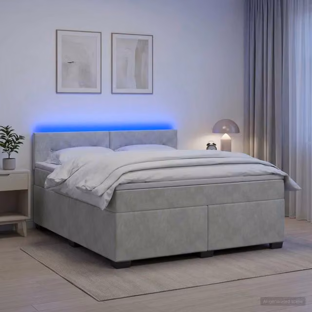 Letto con Box Spring, Materasso a Molle Insacchettate e Illuminazione LED vidaXL, Velluto Grigio, 160 x 200 cm