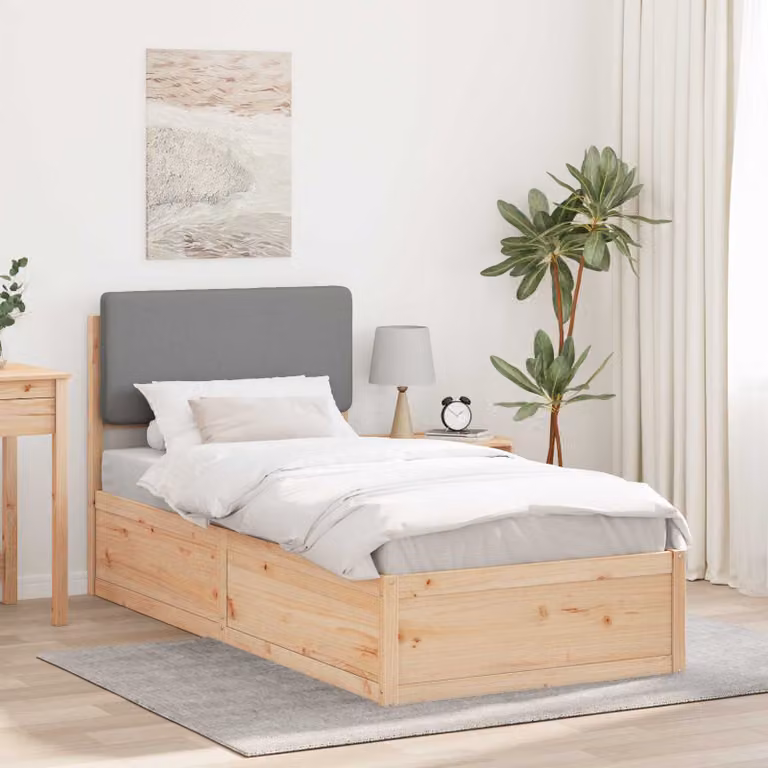 Letto con testiera rivestita vidaXL in legno di pino e tessuto grigio L 90 x P 200 cm