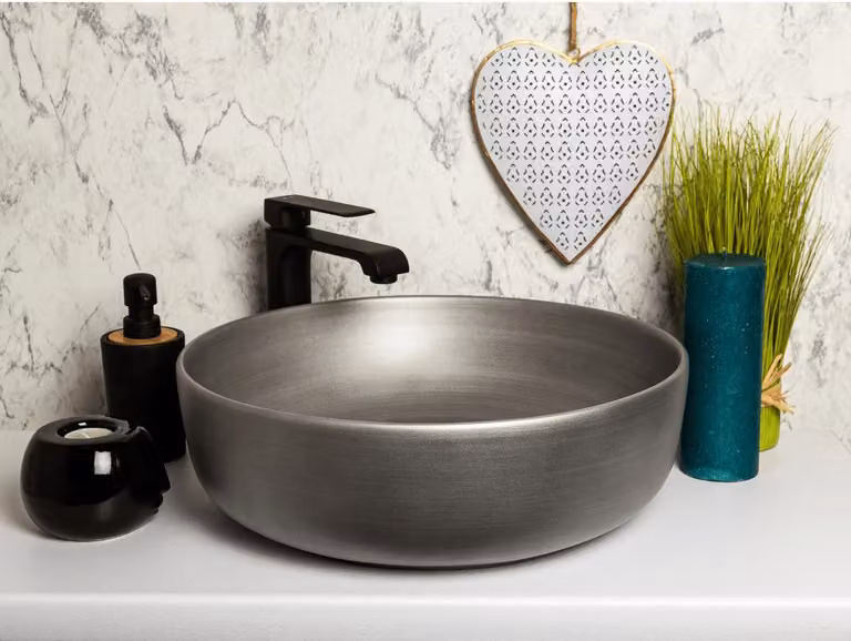 Kerra | Lavabo - Lavabo da appoggio Kr-98 - 41,5X13 Cm - Grigio argento - Compatto e moderno - Loft Design