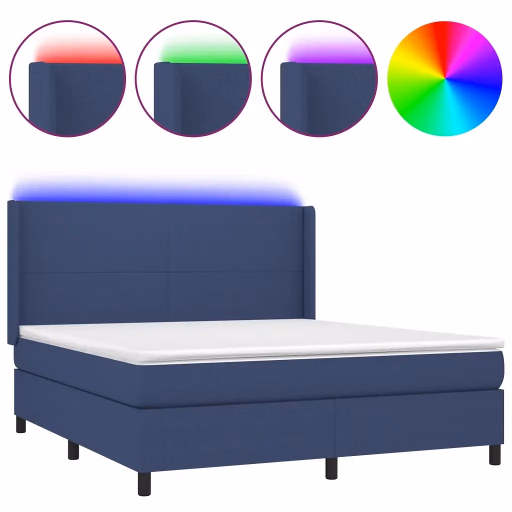 Letto a molle con materasso vidaXL in tessuto blu e bianco con illuminazione LED sottostante e porta USB, L/P/H: 160 x 200 x 128 cm – 2