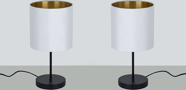 set di 2 lampade da tavolo *SOUL* paralume in tessuto bianco-oro