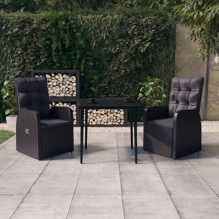 The Living Store Set da pranzo da giardino 3 pezzi con cuscini nero