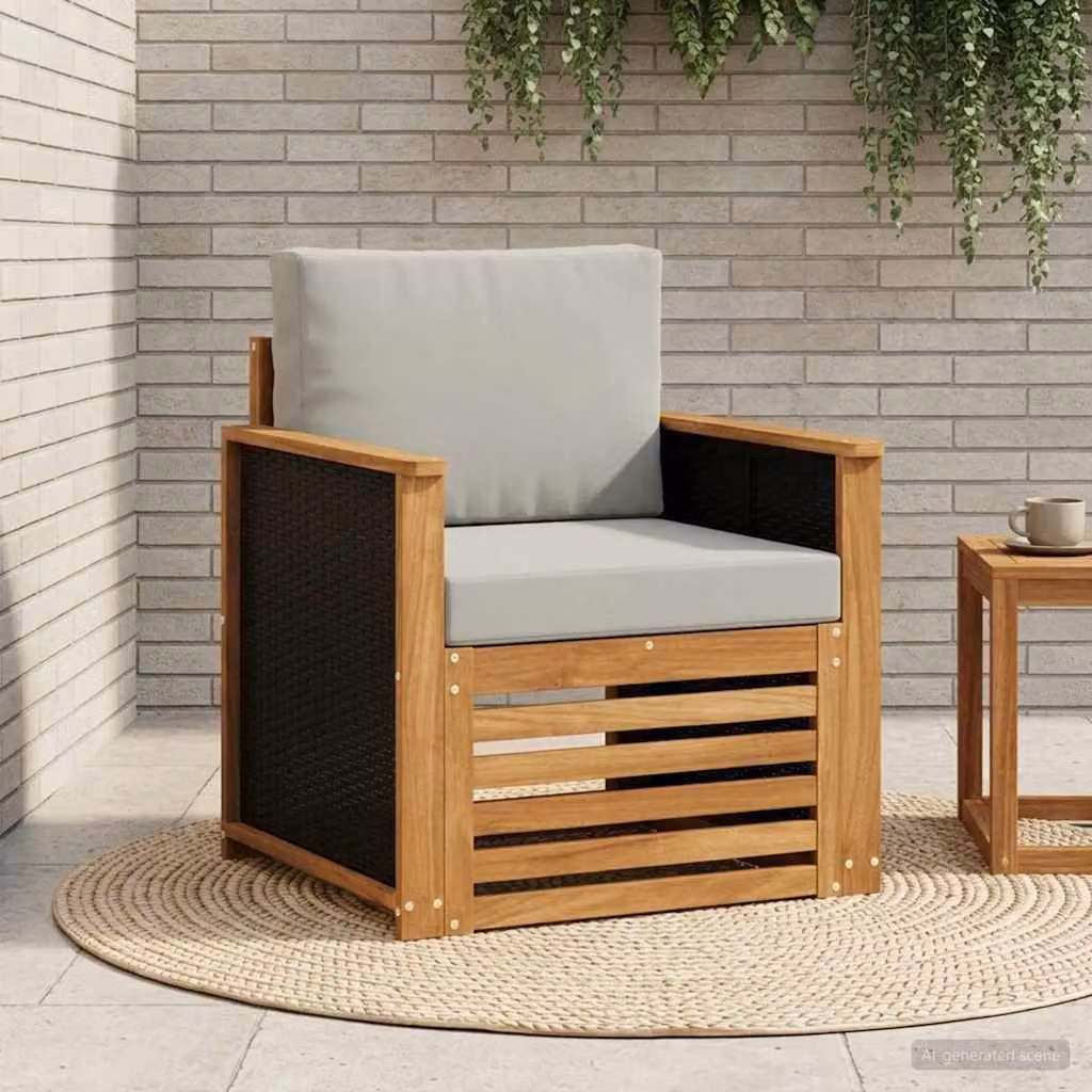 Divano centrale da esterno vidaXL in legno di acacia con cuscini beige, grigio o marrone