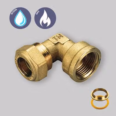 RACCORDO CURVO FEMMINA A COMPRESSIONE CON O-RING GIALLO PER GAS TIEMME Ø22 x 3/4"