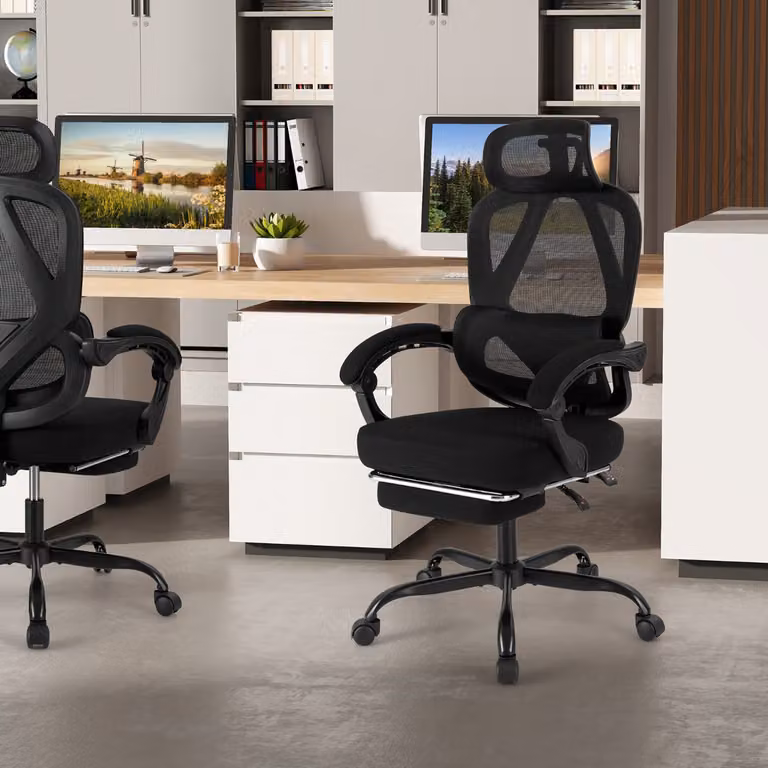 Sedia da ufficio ergonomica Costway con poggiatesta, supporto lombare e braccioli regolabili, schienale in rete Nero