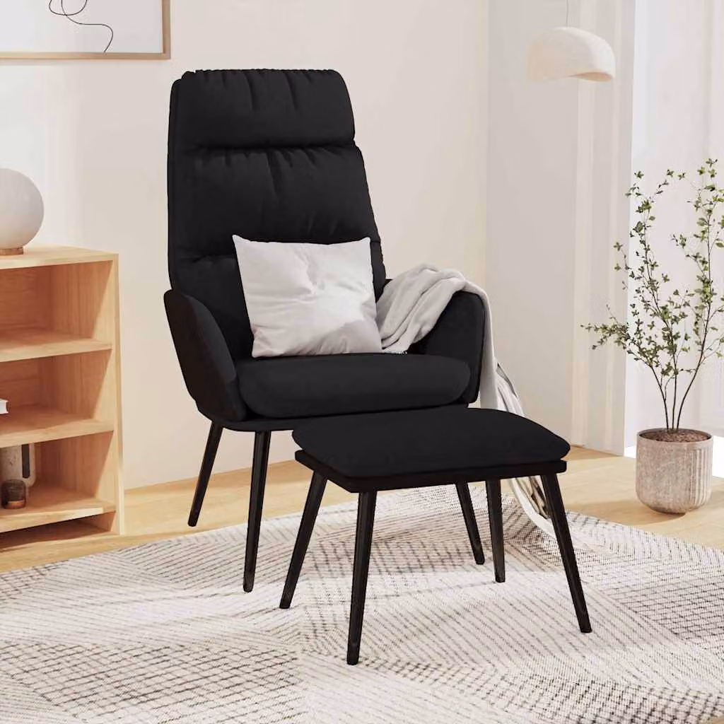 vidaXL Poltrona Relax con Sgabello Nero in Tessuto e Similpelle
