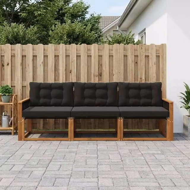 Set di divani da esterno 3 pz Naturale e Nero 3381216
