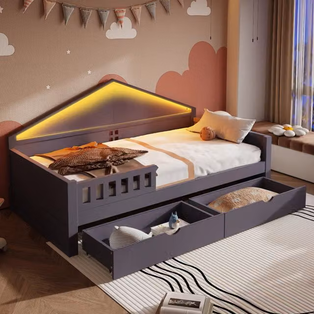 letto singolo legno massiccio e mdf grigio 90 x 200 cm