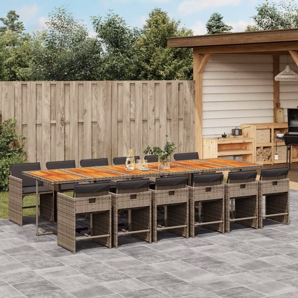 Maison Exclusive - Set da Pranzo da Giardino 13pz con Cuscini Grigio in Polyrattan