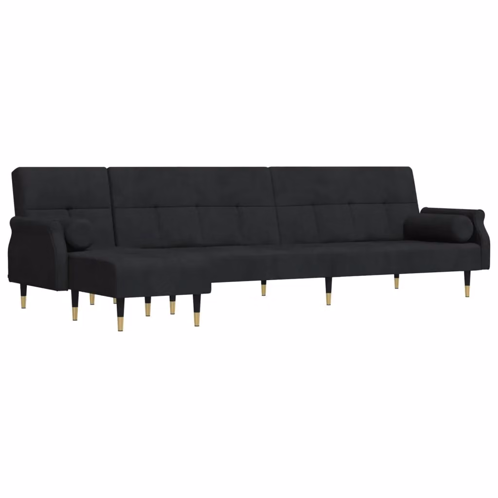 Divano Letto a L Chesterfield vidaXL in Velluto Nero con Funzione Letto e Cuscini, L/P/H: 271 x 140 x 70 cm – 2