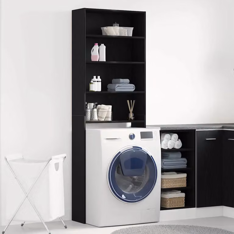 Armadio per lavatrice vidaXL moderno in MDF, colore rovere e nero, L/P/H: 64 x 24 x 190 cm