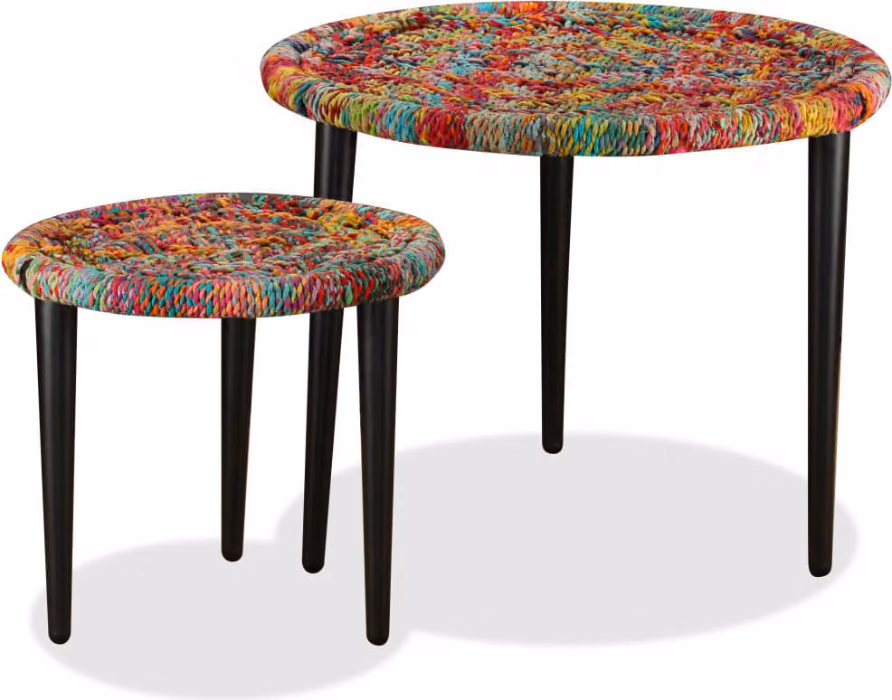 The Living Store Set di tavolini 2 pz. Tessuto Chindi Multicolore