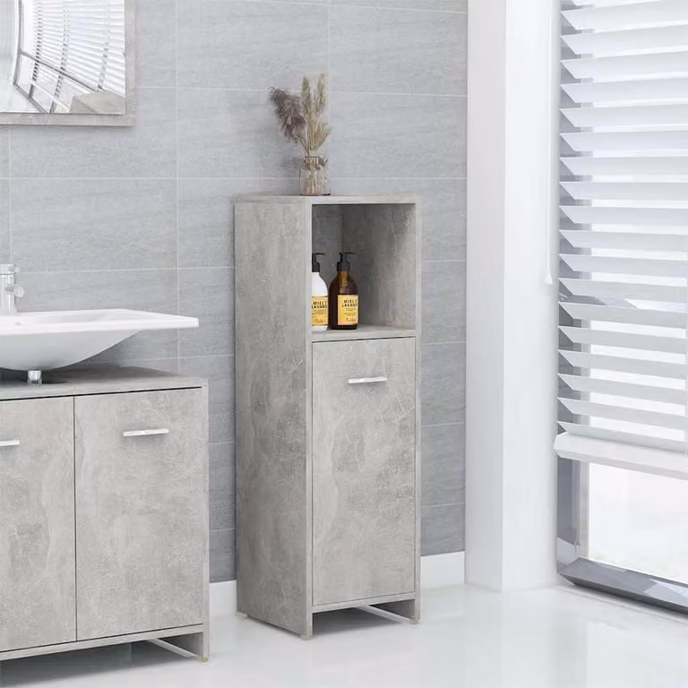 Armadio da bagno moderno vidaXL in MDF grigio opaco con ante a battente e ripiani interni, L/P/H: 30 x 30 x 95 cm