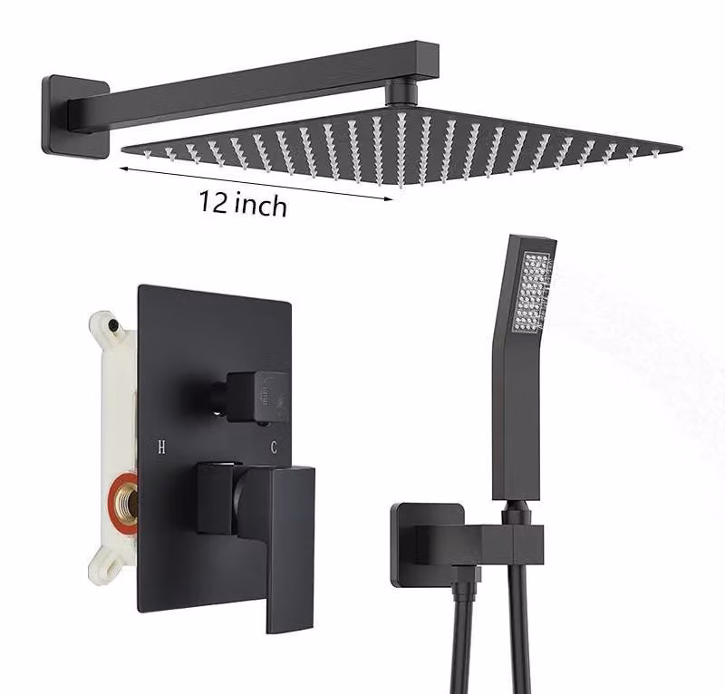 Set doccia a pioggia - Sistema doccia da incasso - Soffione da 30 cm - Acciaio inossidabile 304 - Miscelatore monocomando caldo/freddo - Cartuccia in Vetroceramica - Nero opaco