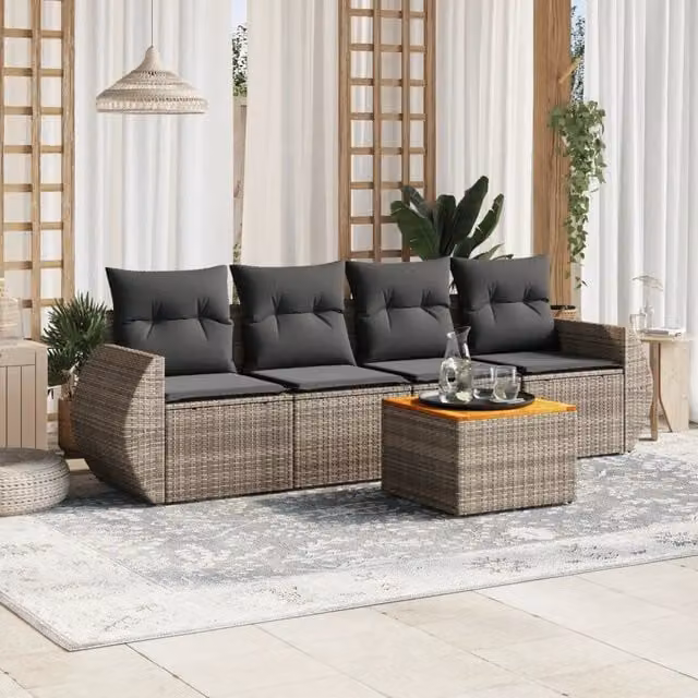 Set Divano da Giardino 5 pz con Cuscini-Sofa da Giardino-Divanetto da esterno Grigio in Polyrattan 622068