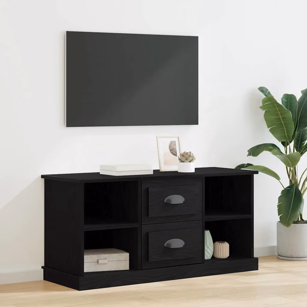 Mobile TV vidaXL in legno ingegnerizzato Rovere Nero, L 99,5 x P 35,5 x H 48 cm