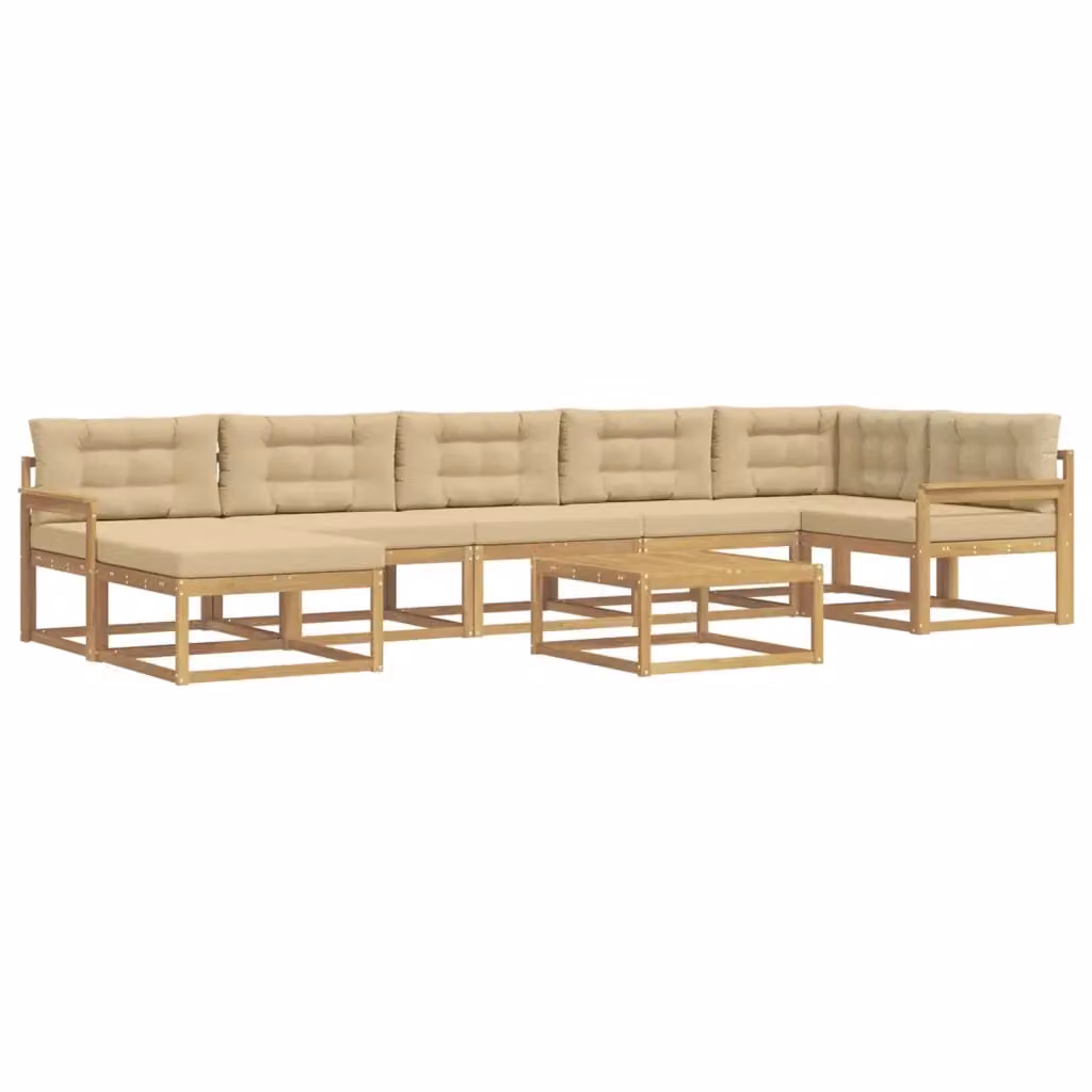 Set di divani da esterno a forma di U vidaXL in legno di acacia con cuscini Bianco e Beige – 2