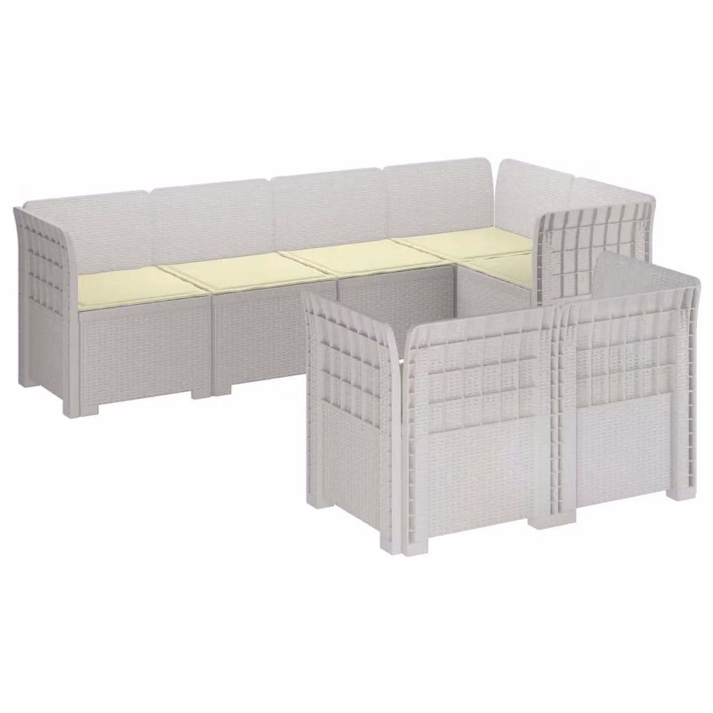 Set da giardino da 7 posti vidaXL in polyrattan bianco e beige con cuscini imbottiti e coperture rimovibili – 2