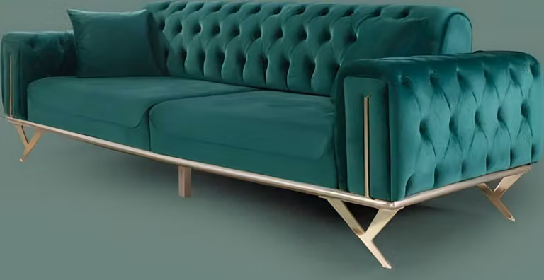 Grüne Chesterfield Couch Dreisitzer Sitzpolster Couchen Sofa Möbel Samt Holz