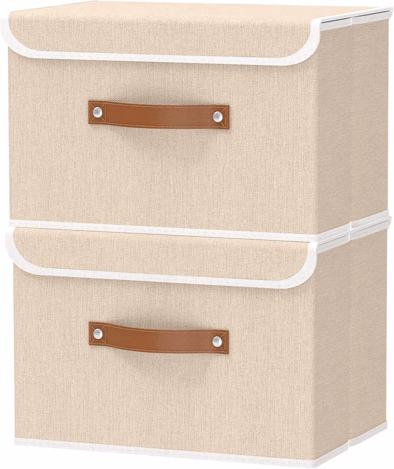Scatola di stoccaggio con coperchio, dimensioni 44x29x30 cm, confezione da 2, realizzata in cartone, ideale per abbigliamento, colore beige