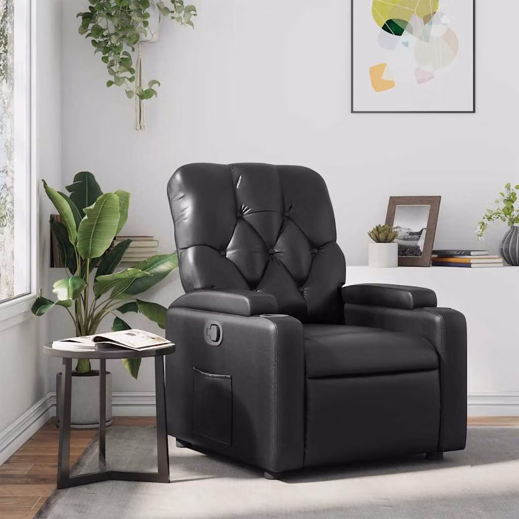 Poltrona Reclinabile Relax vidaXL in Similpelle Nera con Braccioli e Meccanismo Manuale