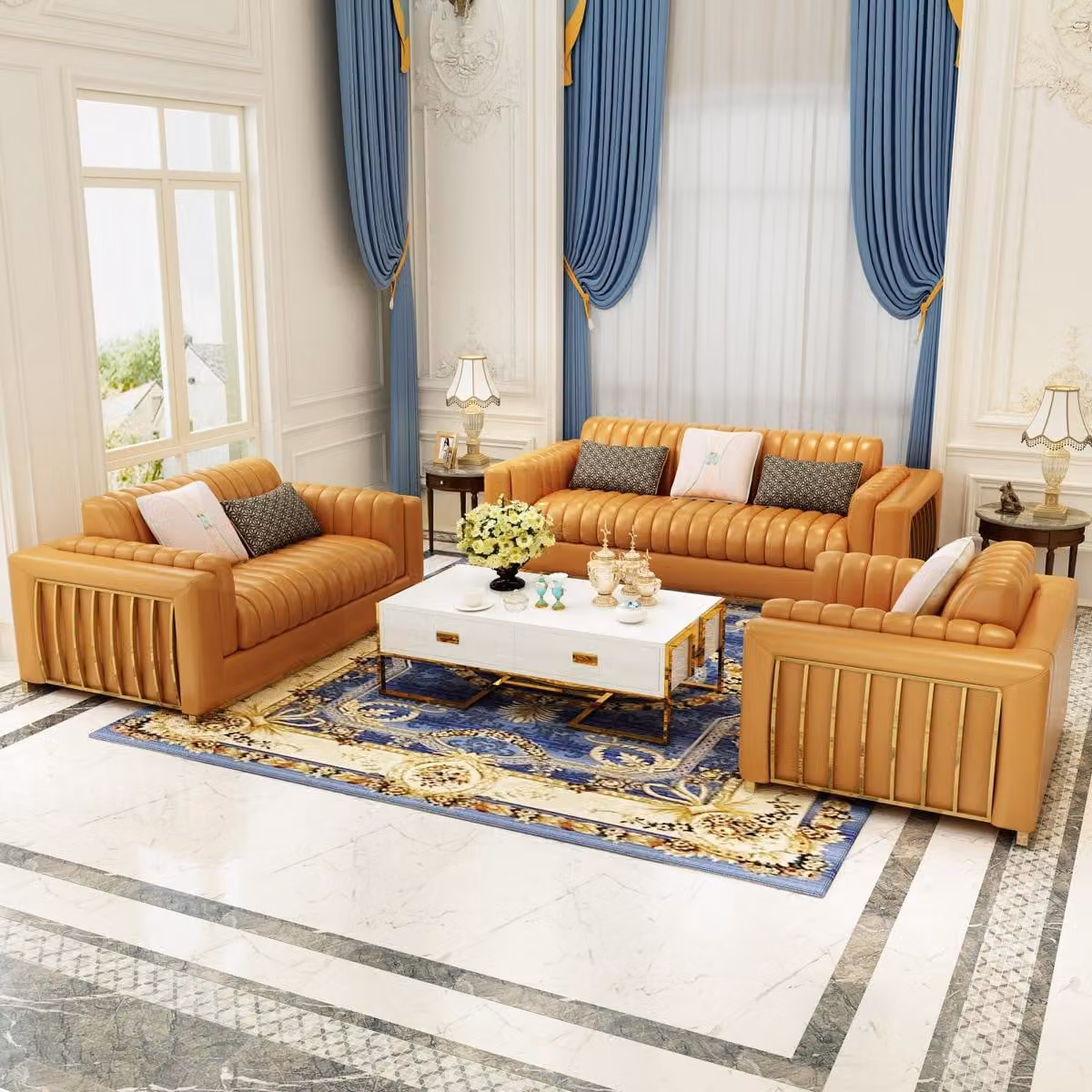 Luxus Ledersofa Couch Wohnlandschaft Garnitur Design Modern Sofas Sofa 3+2+1