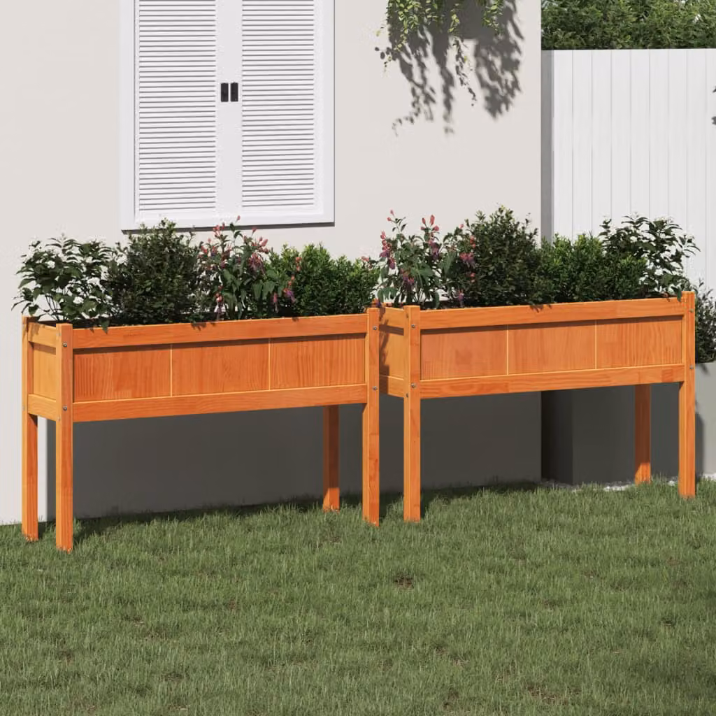 Set di 2 fioriere rialzate da giardino vidaXL in legno massello di pino, colore marrone cera