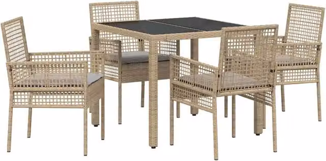 Set da Pranzo per Giardino 5 pz | Set Salotto da Giardino Beige polyrattan