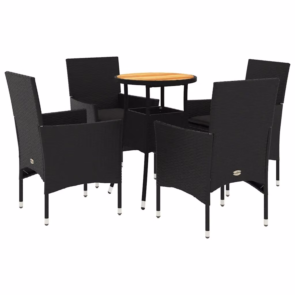 Set Pranzo da Giardino vidaXL in Polyrattan e Legno di Acacia Nero con 5 Pezzi e Cuscini – 2