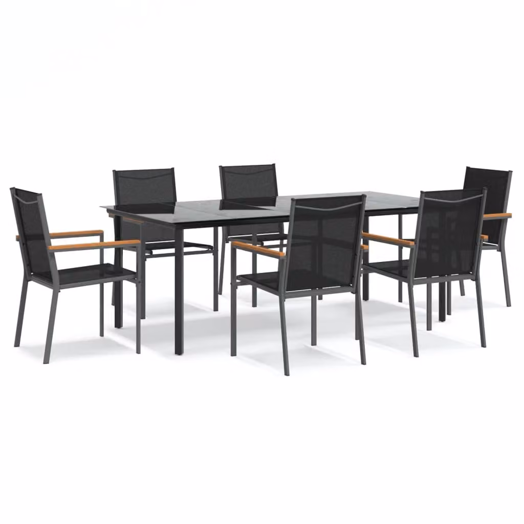 Set da Pranzo da Giardino 7 pz Nero in Textilene e Acciaio