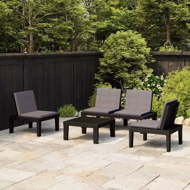 vidaXL Set di Divani da Giardino a L con Cuscini e Tavolino, 4 Pezzi, Grigio Antracite