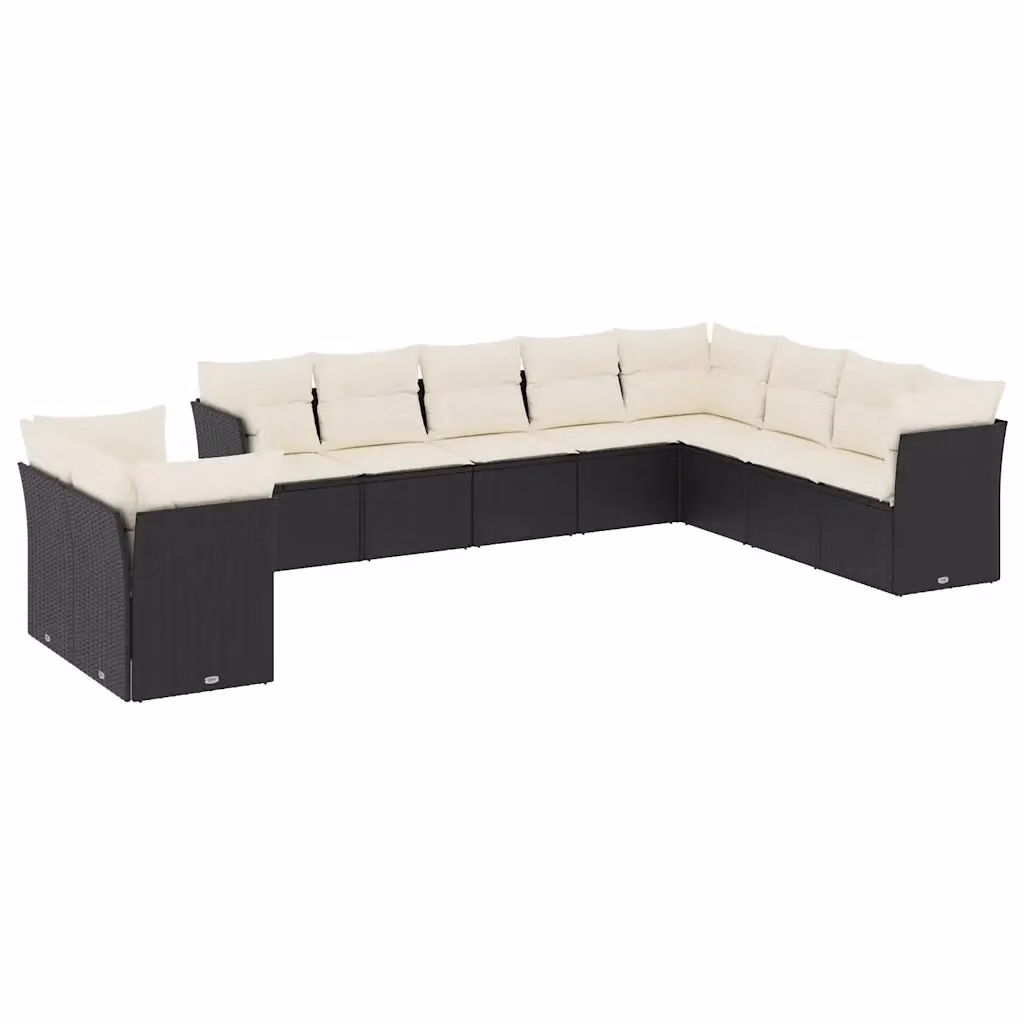 vidaXL Set Divani da Giardino a L 10 Pezzi in Polyrattan con Cuscini Imbottiti Nero e Bianco – 2
