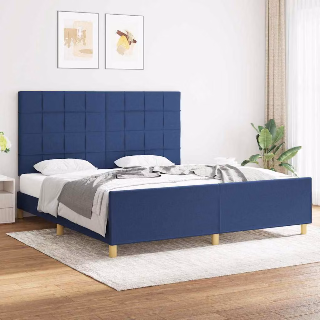 vidaXL Giroletto senza Materasso Blu in Tessuto e Legno di Larice L: 186 cm, P: 200 cm, H: 128 cm – 1