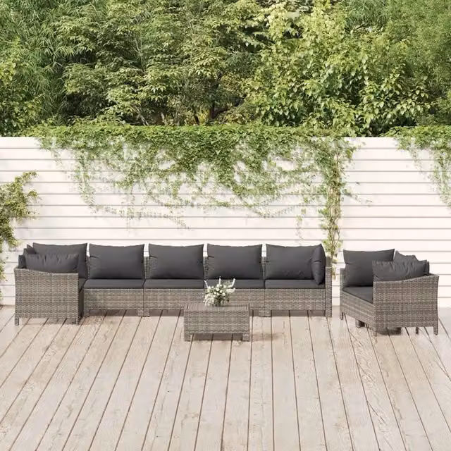 Set Divani da Giardino 9 pz con Cuscini in Polyrattan Grigio 3187290