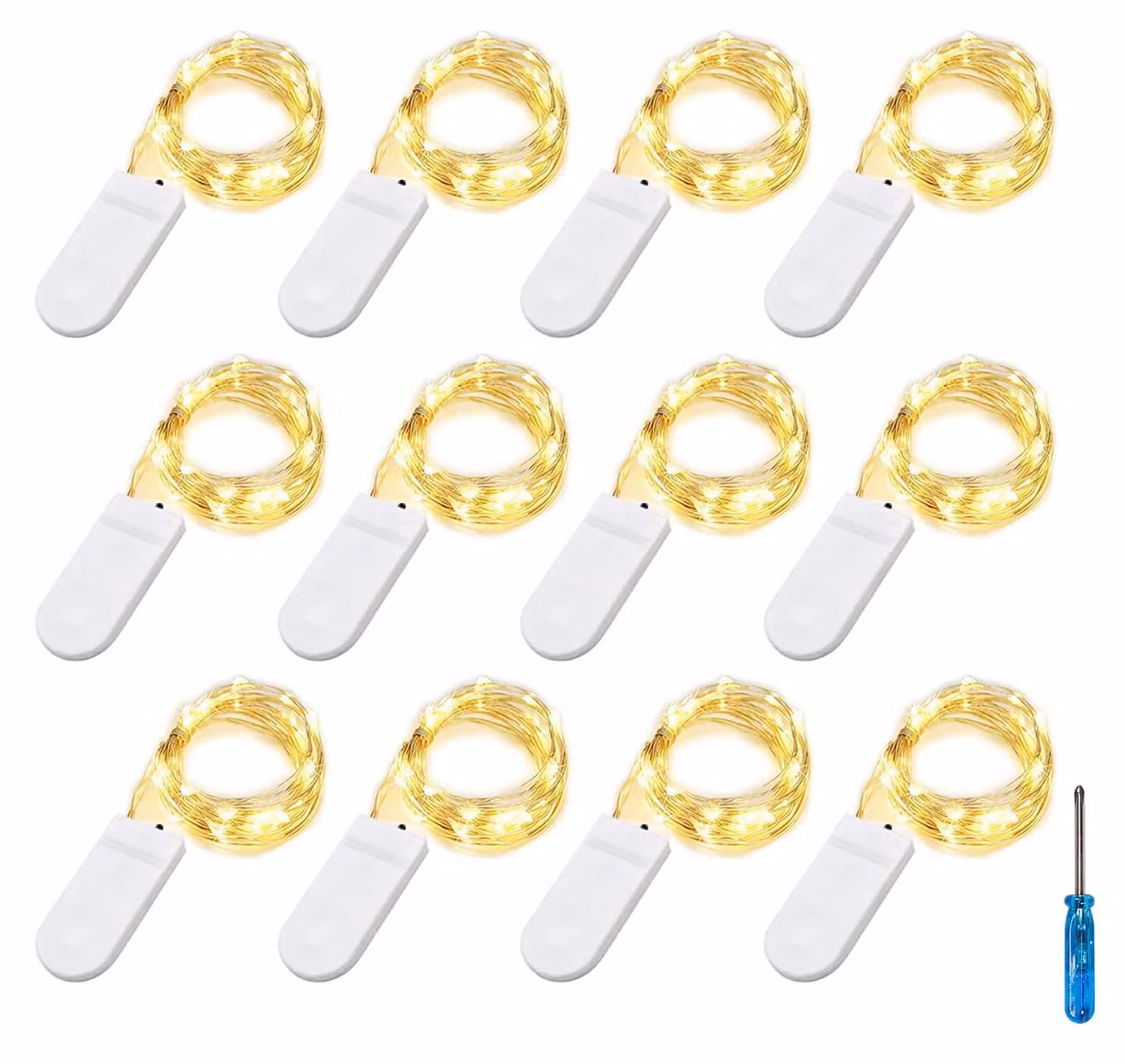 Catena luminosa a LED, 2 metri, 20 LED, luce bianco caldo, incluse batterie