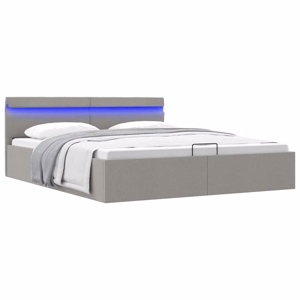 vidaXL Giroletto con Contenitore e LED Grigio Chiaro in Tessuto L/P/H: 180 x 200 x 73 cm – 1