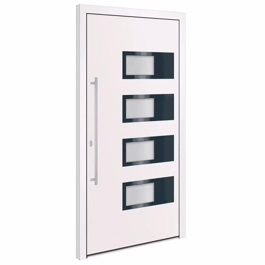 Porta Ingresso Moderna vidaXL in Alluminio e Plastica con Inserti in Vetro, Bianca, L: 110 cm, H: 210 cm – 2