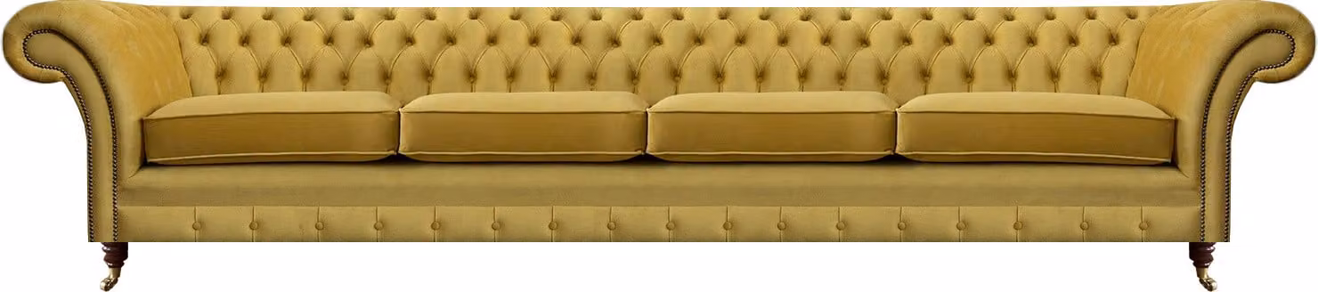 Viersitzer Sofa Couch Gelb Möbel Wohnzimmer Polstermöbel Chesterfield
