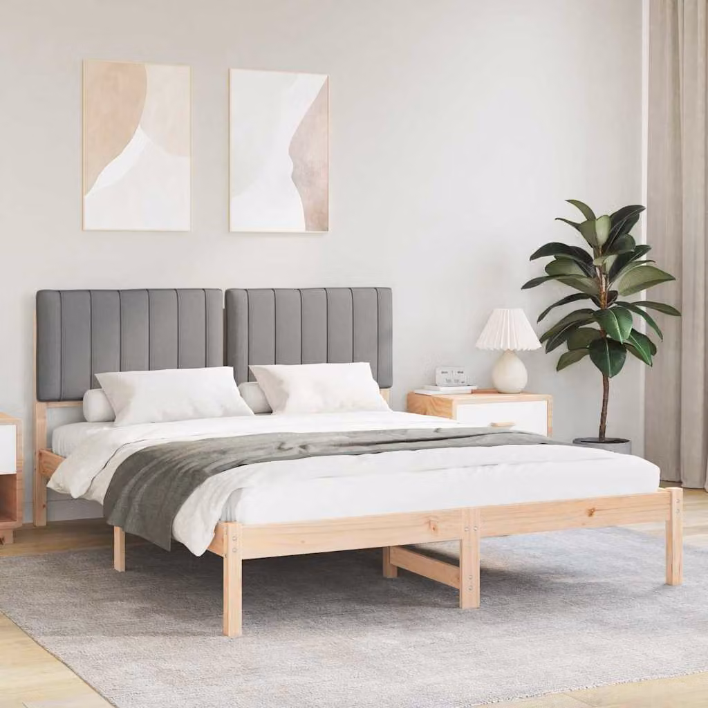 Letto con Testiera Rivestita vidaXL in Legno di Pino e Tessuto Grigio L/P/H: 160 x 200 x 84,5 cm – 1