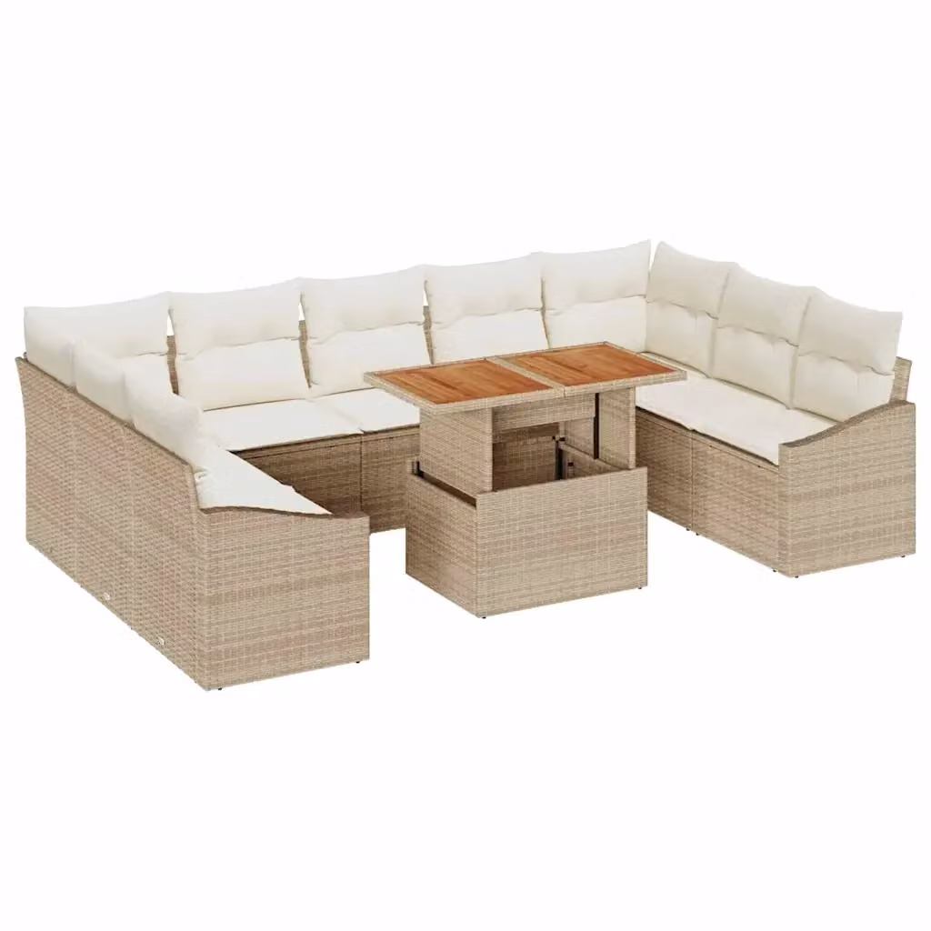 Set Divano da Giardino a L con Tavolino vidaXL, 10 Pezzi, Beige e Nero, in Rattan e Metallo con Cuscini Inclusi – 2
