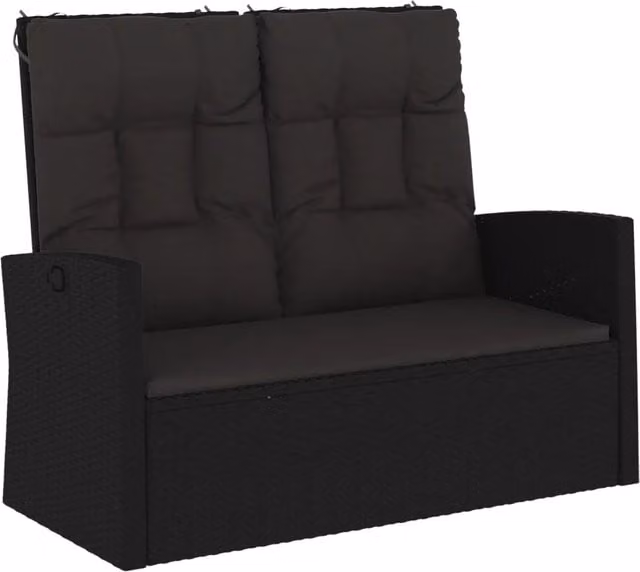 Panchina da Giardino | Panca da Giardino Reclinabile con Cuscini 118cm Polyrattan Nero
