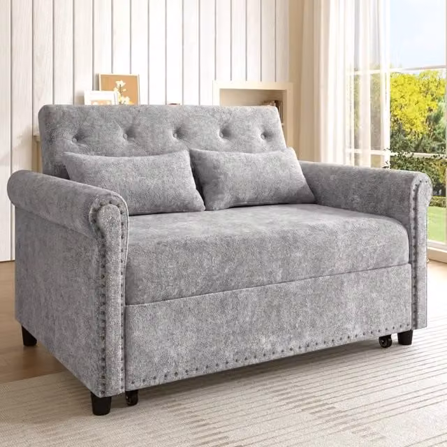 Divano letto 2 posti REDOM in tessuto grigio con funzione letto e poggiatesta regolabile L: 170 cm, P: 98 cm