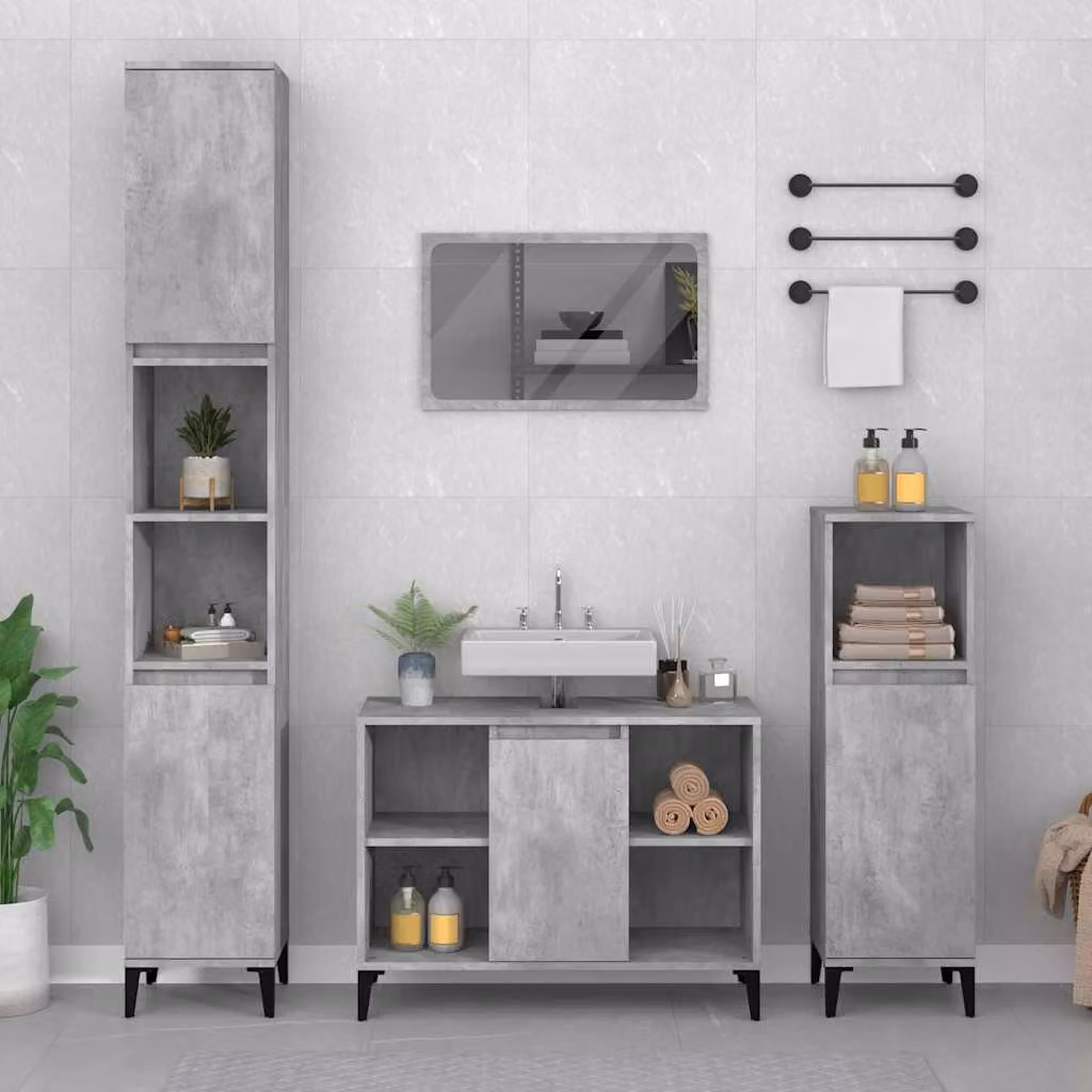 Lavabo Mobile vidaXL Grigio Cemento e Multicolore in Legno e Metallo, L: 80 cm, P: 33 cm, H: 60 cm