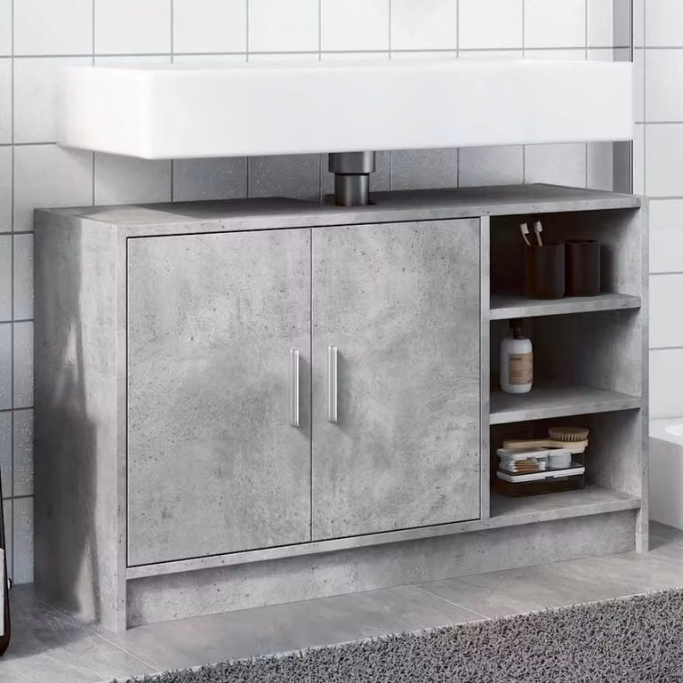Mobile Lavabo vidaXL Grigio Cemento, Design Moderno con Ante a Battente e Scaffale Aperto, L 90 x P 29 x H 55 cm