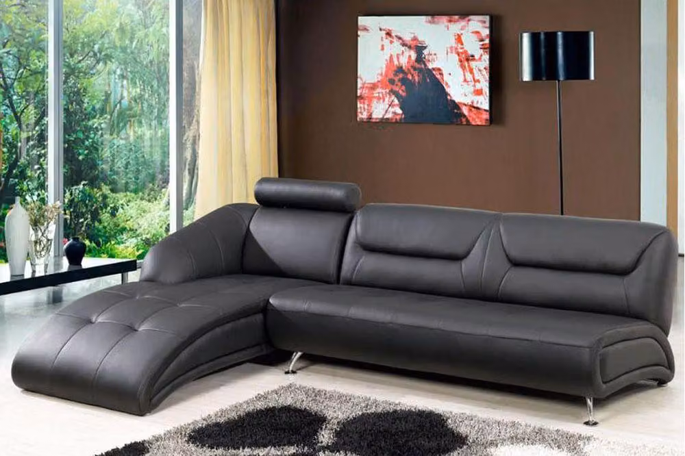 Divano angolare imbottito, set divano in pelle, modello 1048