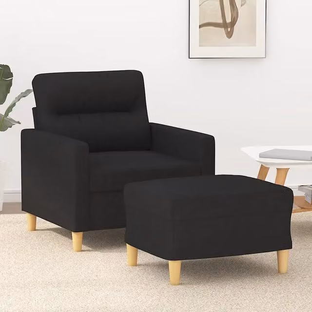 Divano Sedia-Poltrona con Poggiapiedi Nero 60 cm in Tessuto 375177
