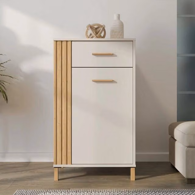 DMORA Mobile da Ingresso Carducci con Cassetto e Ante, Bianco Crema, L: 59.5 cm, P: 40 cm, H: 103 cm – 1